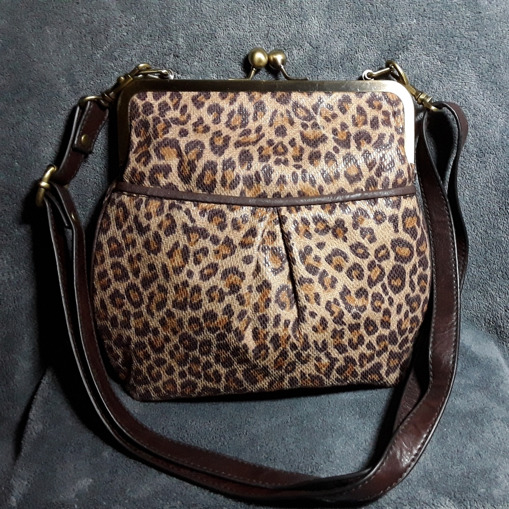 BUENO Tan/Brown  Leopard Handbag Purse w/ Leather